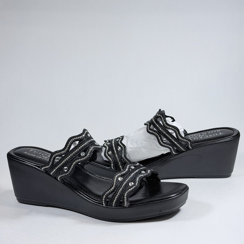 Tuscany by Easy Street Size-11 M Selva Women's Sandal Wedge Black